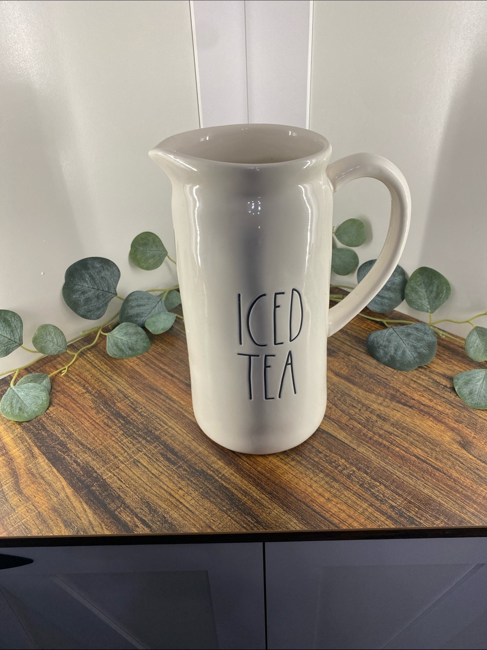 Rae Dunn White Ceramic "ICED TEA" Pitcher